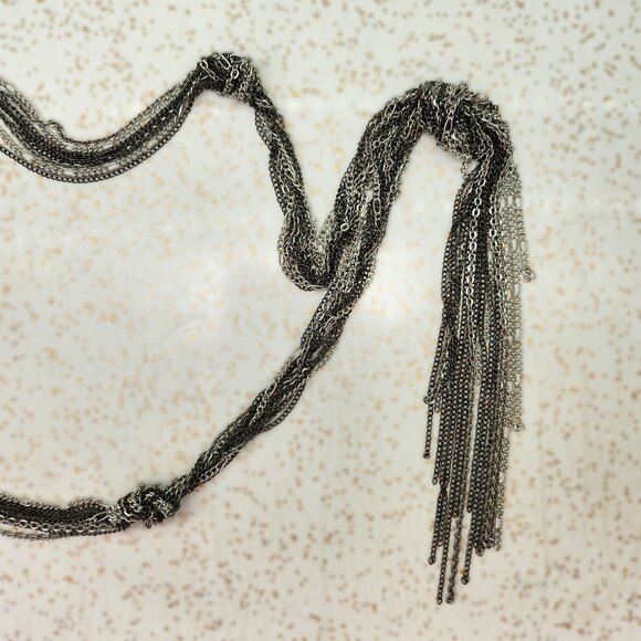 BFD Silver & Black Tones Multi Strand Chain Tassel Necklace - Picture 4 of 11